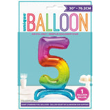 Load image into Gallery viewer, Rainbow "5" Giant Standing Air Filled Numeral Foil Balloon - 76.2cm