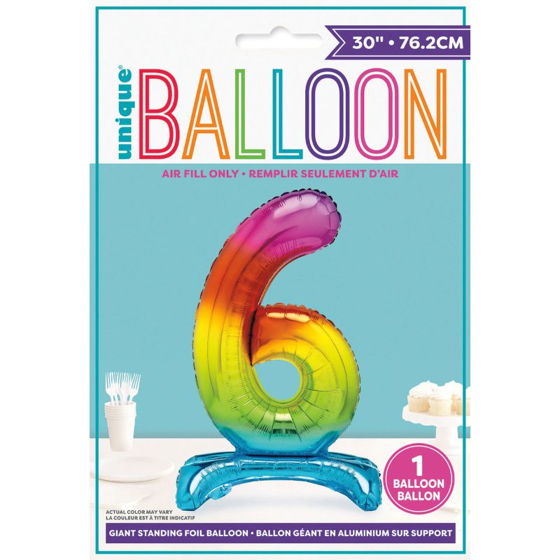 Rainbow "6" Giant Standing Air Filled Numeral Foil Balloon - 76.2cm