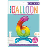 Load image into Gallery viewer, Rainbow &quot;6&quot; Giant Standing Air Filled Numeral Foil Balloon - 76.2cm
