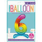 Load image into Gallery viewer, Rainbow "6" Giant Standing Air Filled Numeral Foil Balloon - 76.2cm