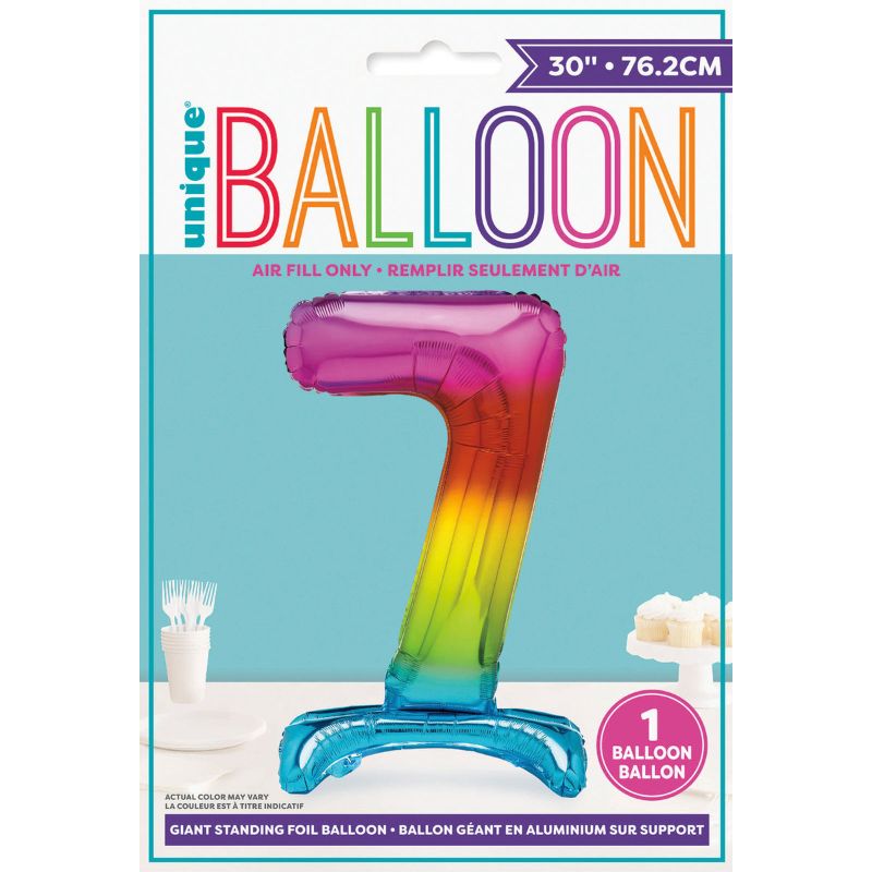 Rainbow "7" Giant Standing Air Filled Numeral Foil Balloon - 76.2cm