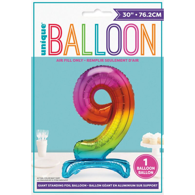 Rainbow "9" Giant Standing Air Filled Numeral Foil Balloon - 76.2cm