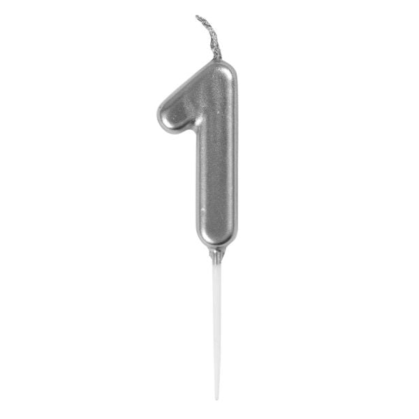 Mini Silver Numeral Pick 1 Birthday Candle - 8cm