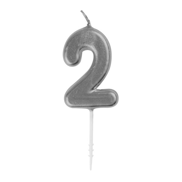 Mini Silver Numeral Pick 2 Birthday Candle - 8cm
