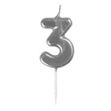 Load image into Gallery viewer, Mini Silver Numeral Pick 3 Birthday Candle - 8cm
