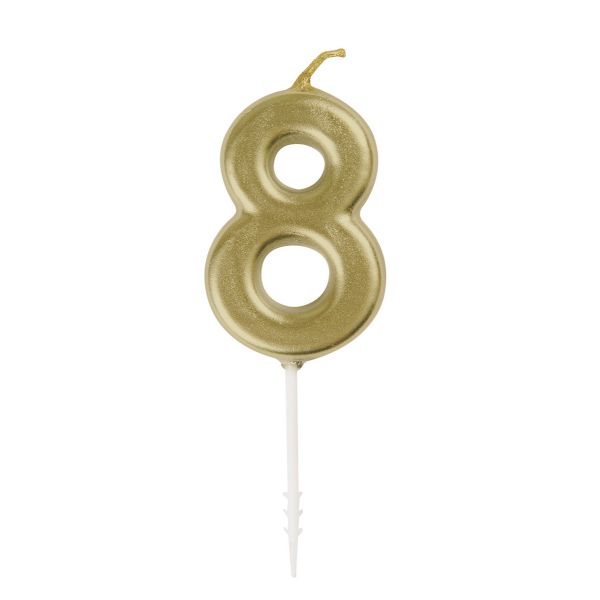 Mini Gold Numeral Pick 8 Birthday Candle - 8cm