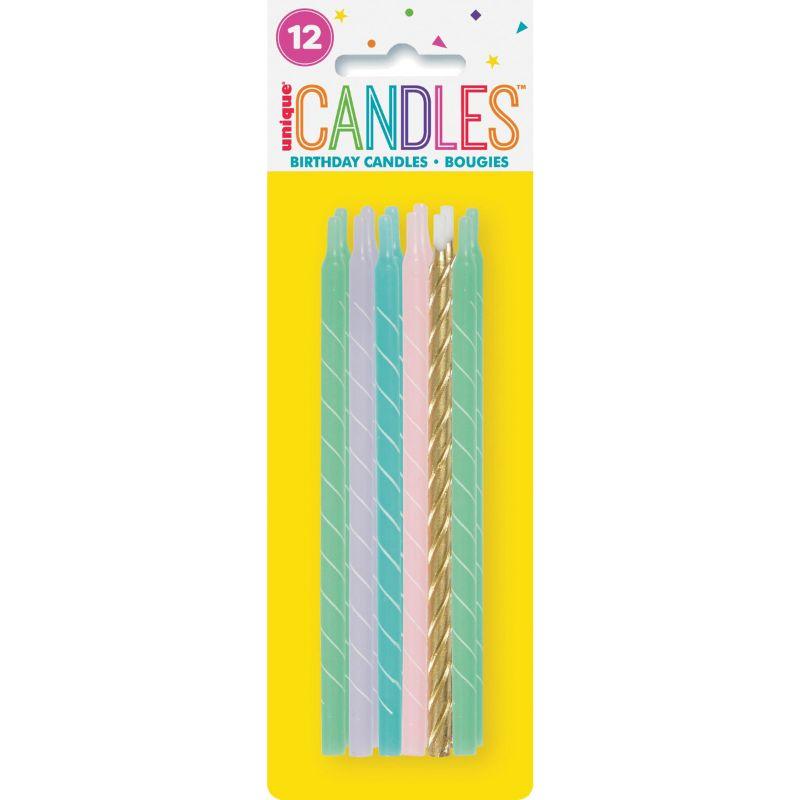 12 Pack Pastel Spiral Candles -12.7cm