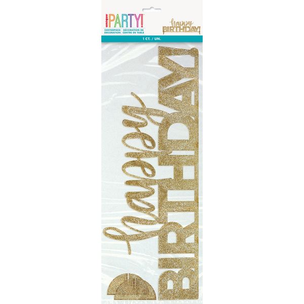Gold Fleck Happy Birthday Plastic Centrepiece - 37.5cm