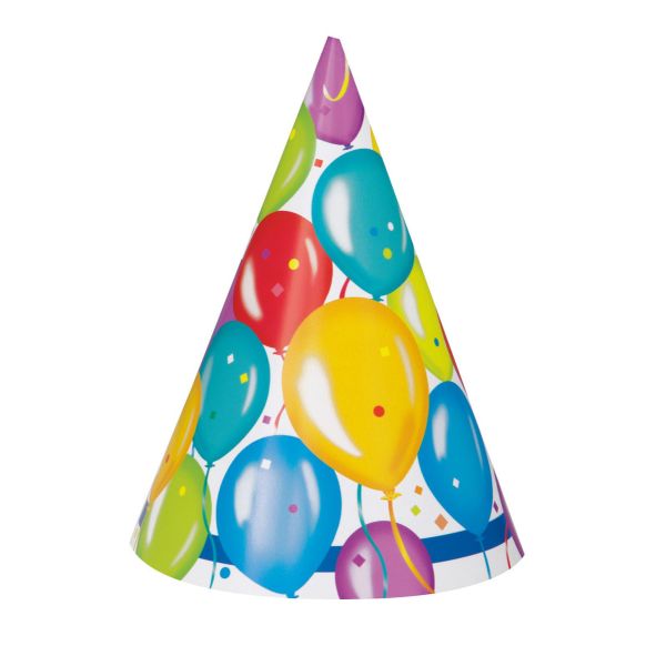 8 Pack Colourful Balloon Birthday Party Hats