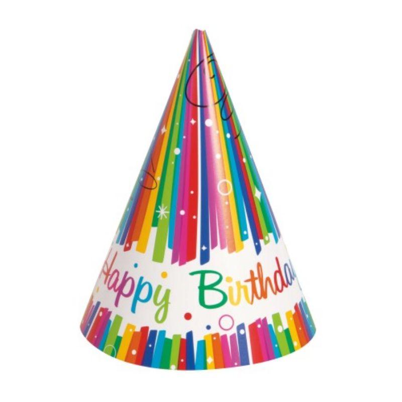 8 Pack Rainbow Ribbons Party Hats