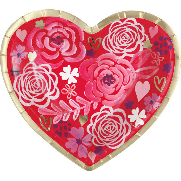 Elegant Valentine Foil Stamped Heart Shaped Paper Plates - 8cm x 18cm