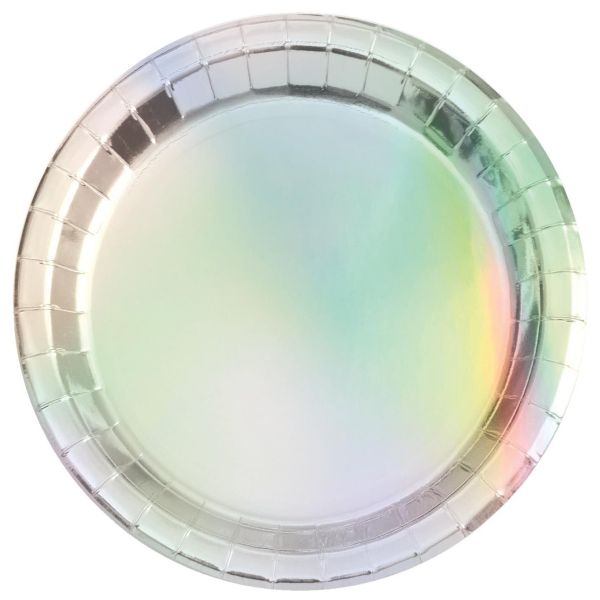 8 Pack Iridescent Foil Round Paper Plates - 23cm