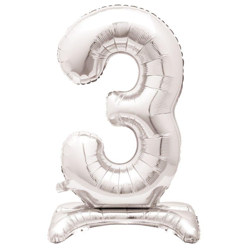 Giant Standing Silver Numberal 3 Foil Balloon - 76.2cm
