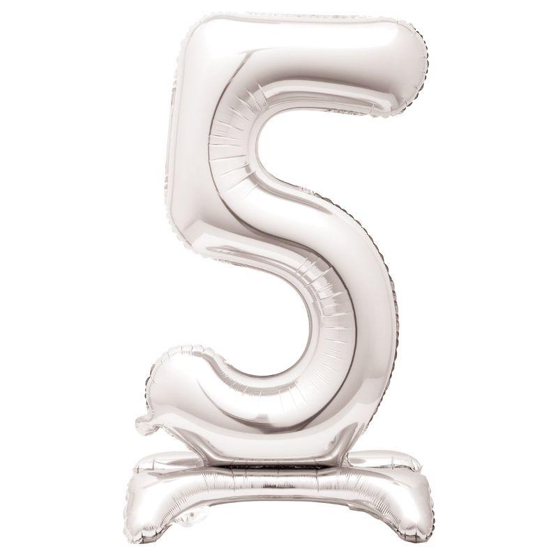 Giant Standing Silver Numberal 5 Foil Balloon - 76.2cm