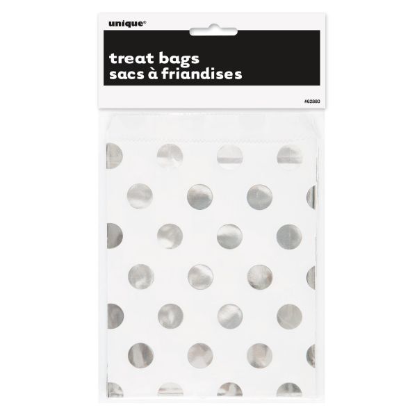 8 Pack Silver Foil Dots Treat Bags - 18.3cm x 13.3cm
