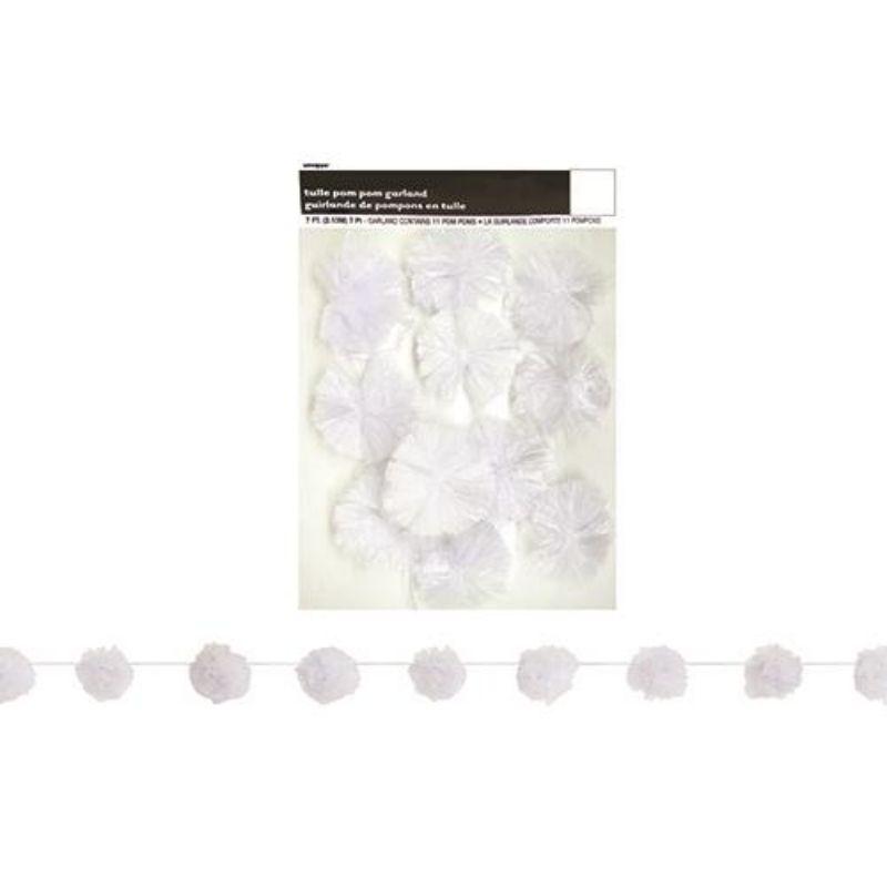White Tulle Pom Pom Garlands - 2.13m