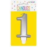 Load image into Gallery viewer, Metallic Silver Numerical Birthday Candle 1 - 8cm
