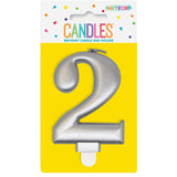 Load image into Gallery viewer, METALLIC SILVER BDAY CANDLE- NUMBER 2