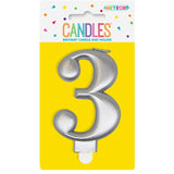 Load image into Gallery viewer, Metallic Silver Numerical Birthday Candle 3 - 8cm