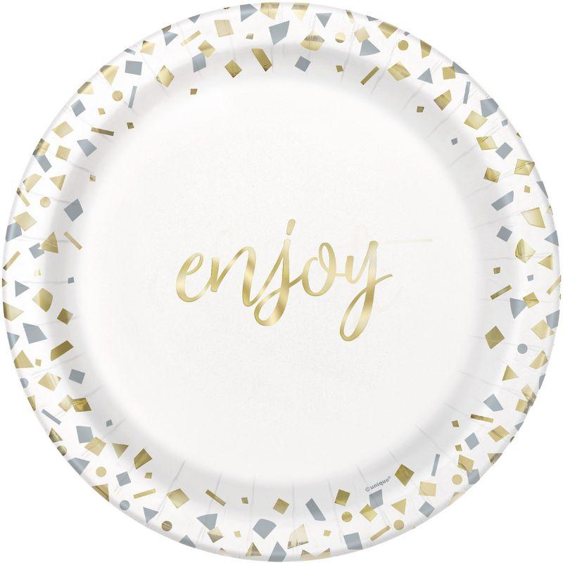 10 Pack Gold Foil Stamped Confetti Celebrate Paper Plates - 18cm