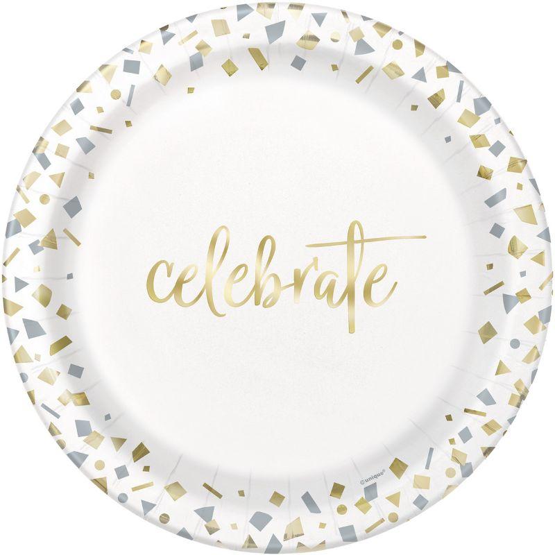 10 Pack Gold Foil Stamped Confetti Celebrate Paper Plates - 23cm