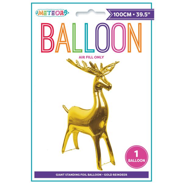 Gold Giant Standing Air Filled Reindeer Foil Balloon - 100cm