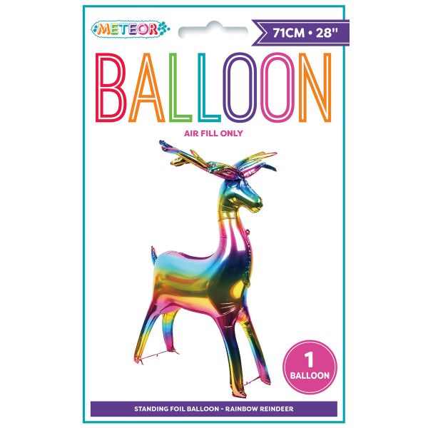 Rainbow Giant Standing Air Filled Reindeer Foil Balloon - 71cm