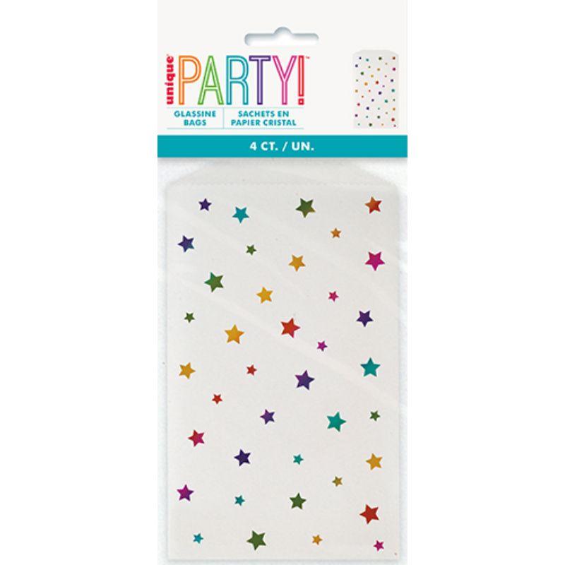 4 Pack Rainbow Star Foil Stamped Glasine Treat Bags