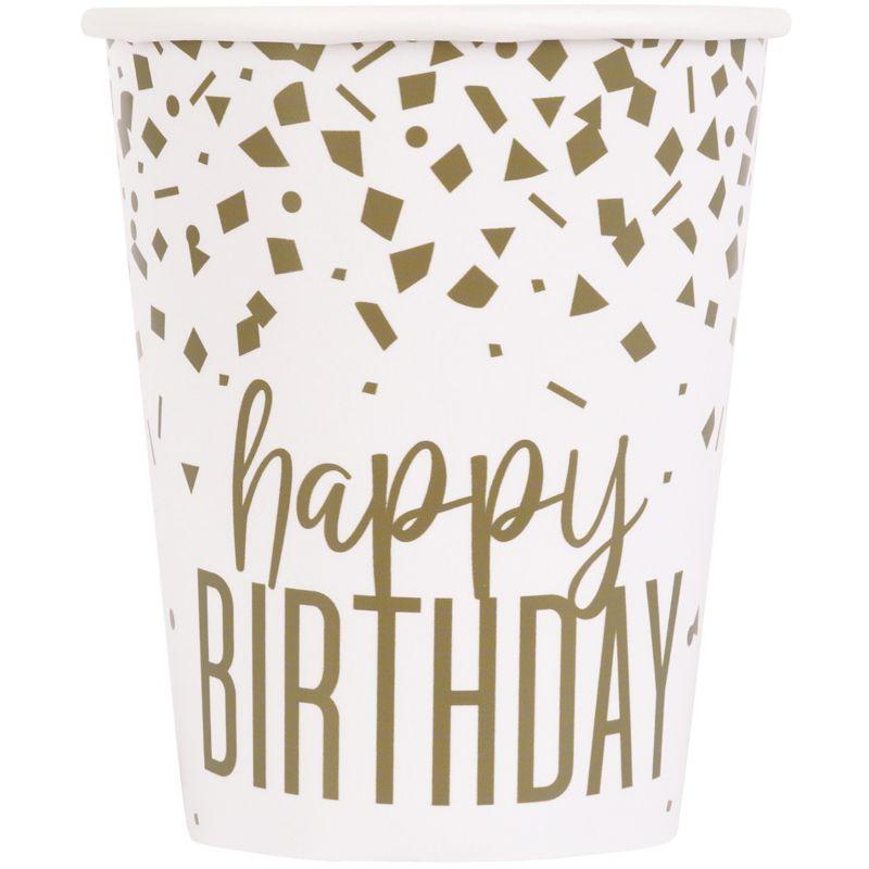 8 Pack Gold Confetti HBD Paper Cups - 270ml