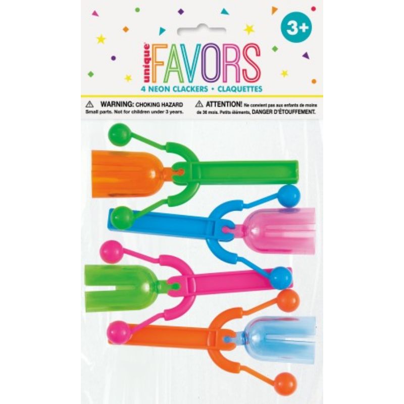 4 Pack Neon Clacker Noisemakers