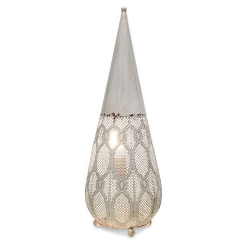 Antique White Filigree Metal Large Floor Lamp - 28cm x 28cm x 81cm