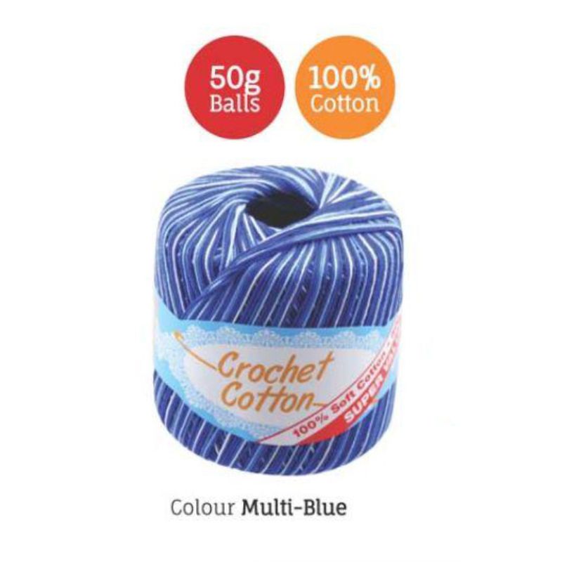 Multi Blue Crochet Cotton - 50g