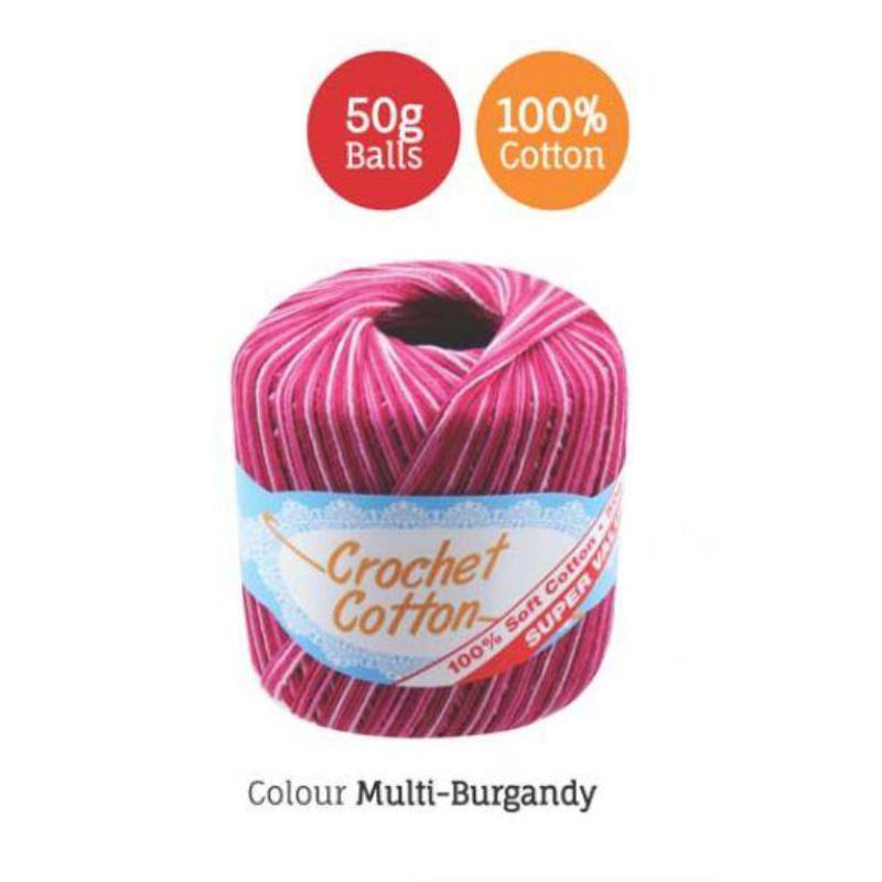 Multi Burgundy Crochet Cotton - 50g