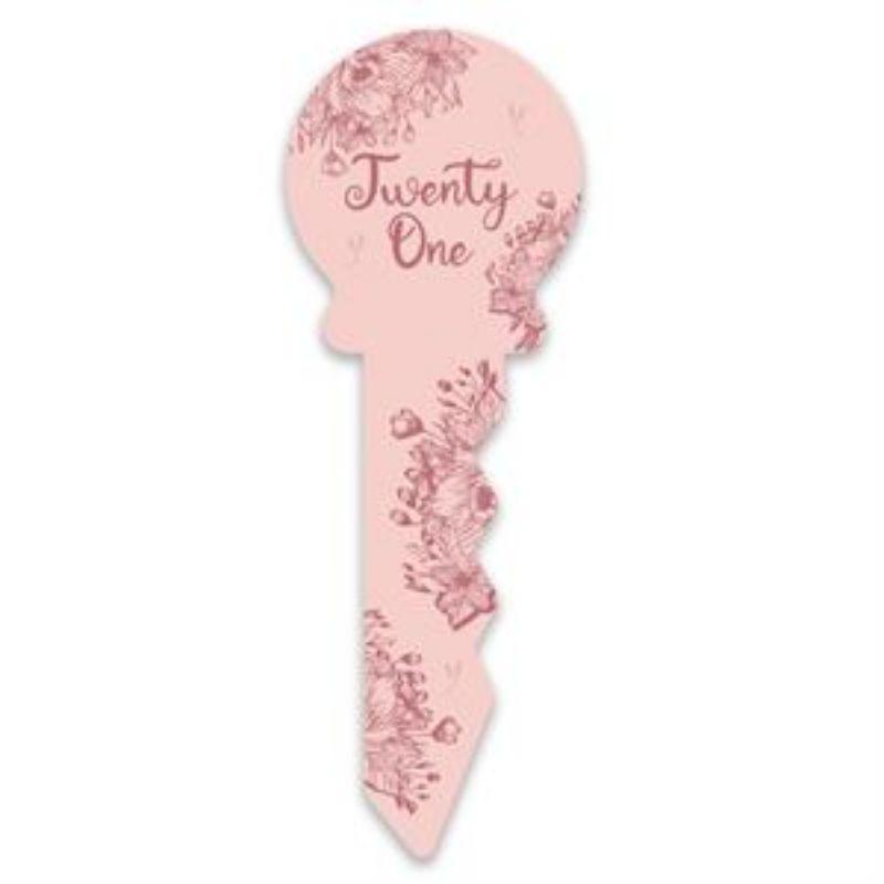 21 Pink Floral Birthday Key