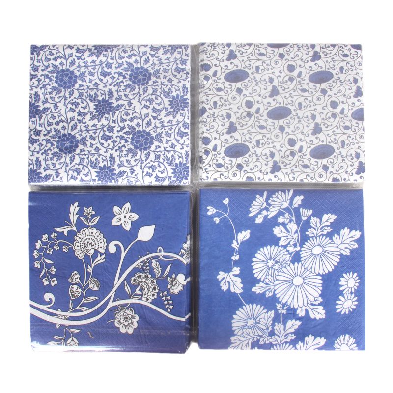 20 Pack Blue & White Floral Napkins - 33cm x 33cm