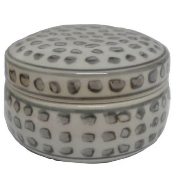 Grey Lei Ceramic Trinket Box - 10cm x 5cm