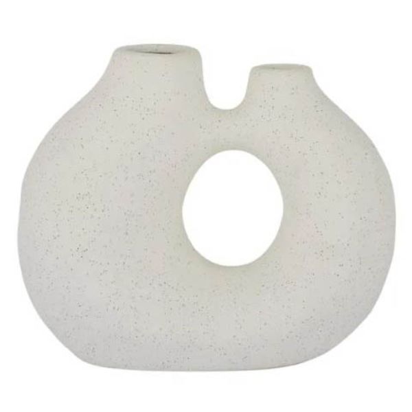 Ivory Toroid Ceramic Vase - 21cm x 10cm x 17.5cm