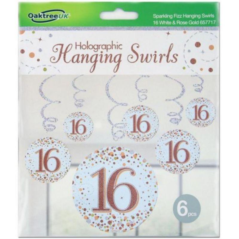 6 Pack Sparkling Fizz Rose Gold 16 Hanging Swirls