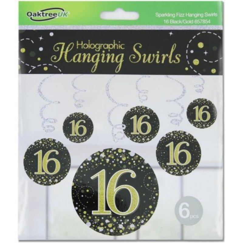 6 Pack Sparkling Fizz Black Gold 16 Hanging Swirls
