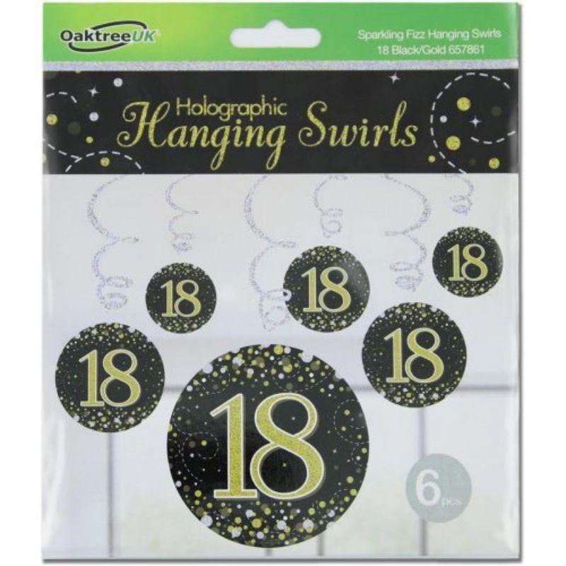 6 Pack Sparkling Fizz Black Gold 18 Hanging Swirls