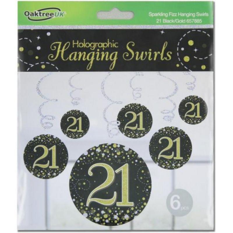 6 Pack Sparkling Fizz Black Gold 21 Hanging Swirls
