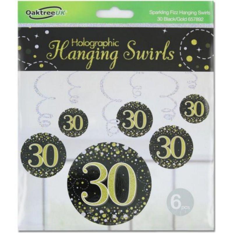 6 Pack Sparkling Fizz Black Gold 30 Hanging Swirls