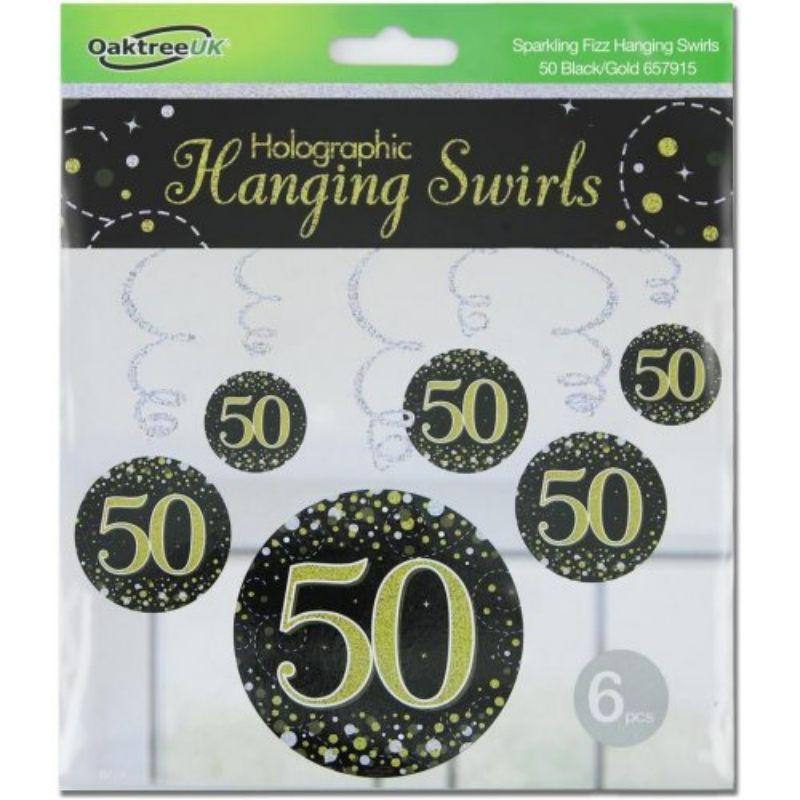 6 Pack Sparkling Fizz Black Gold 50 Hanging Swirls