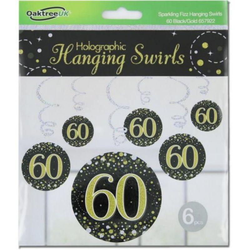 6 Pack Sparkling Fizz Black Gold 60 Hanging Swirls