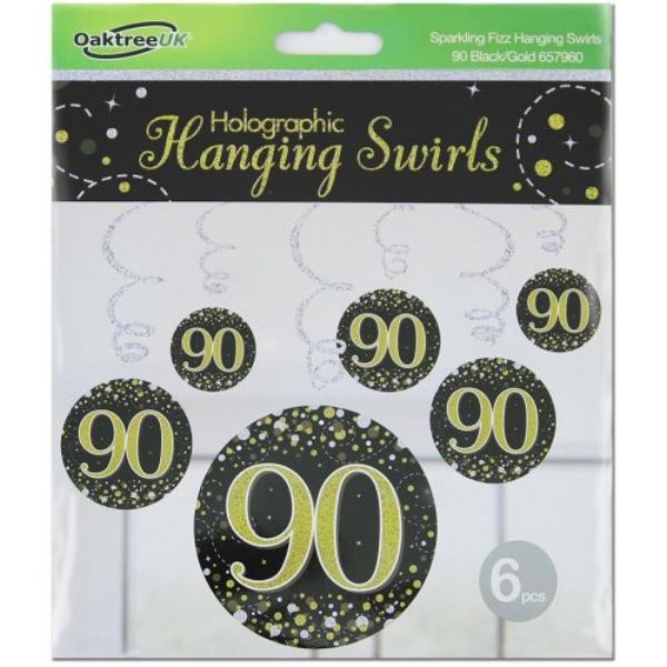 6 Pack Black Gold 90 Sparkling Fizz Hanging Swirls