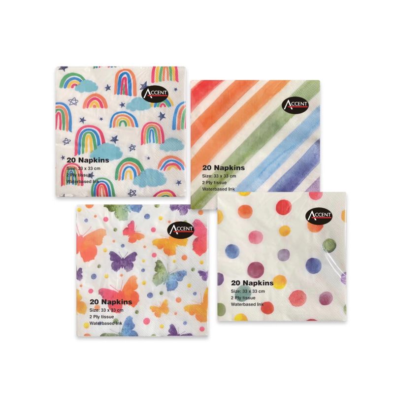 20 Pack Rainbow 2 Ply Napkins - 33cm x 33cm
