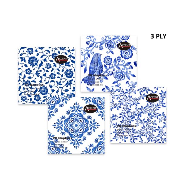 20 Pack All About Blue 3 Ply Napkins - 33cm x 33cm