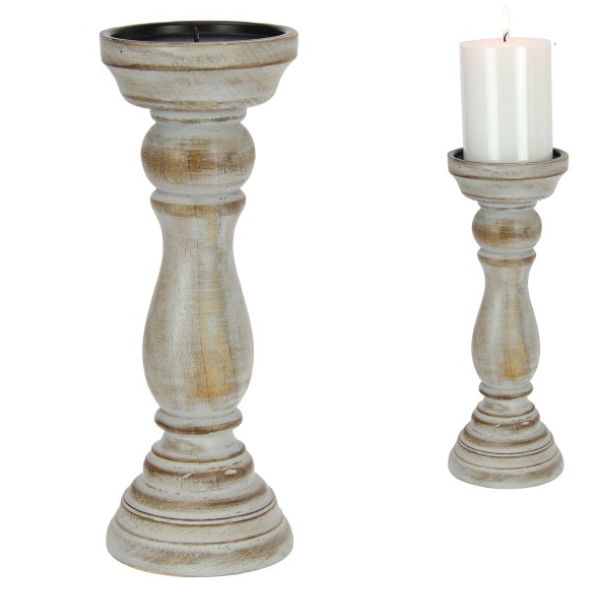 Candle Holder Pillar In Mango Wood - 28cm