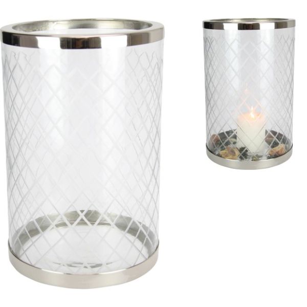 Silver Crystal Glass Pillar Candle Holder - 30cm