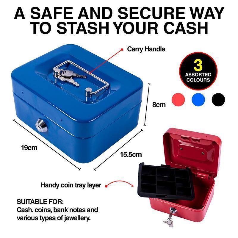 Metal Cash Box - 19cm x 15.5cm x 8cm - The Base Warehouse